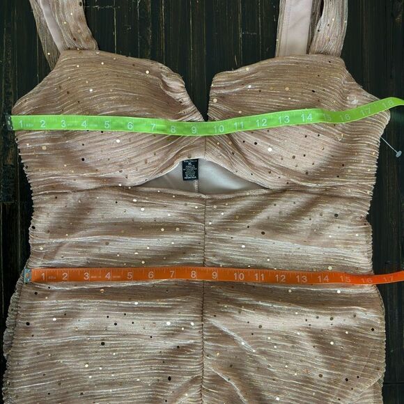 MORGAN & CO Ruched Cutout Sequin Minidress In Rose Gold Size XL NEW - Picture 15 of 15